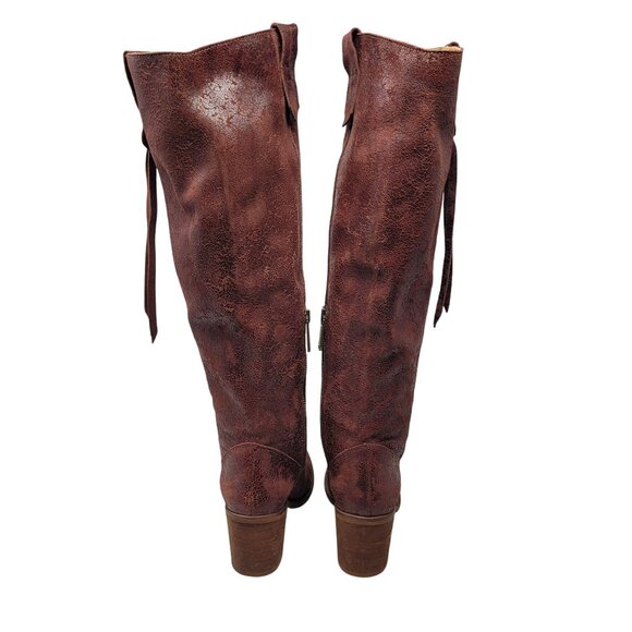 Veracruz Tala Crackle Boots Sz 37 Tall Distressed Leather Oxblood Wine Riding - Picture 11 of 15